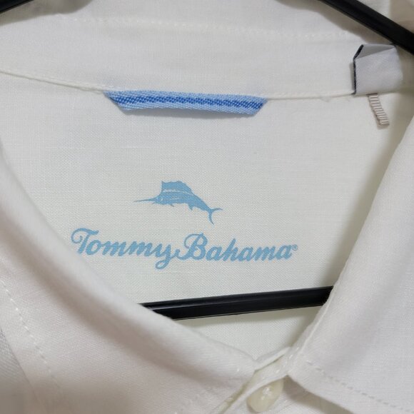Tommy Bahama 100% Linen Hawaiian Shirt Beach Resortwear White Sz 2XLB Logo EUC - Picture 6 of 9